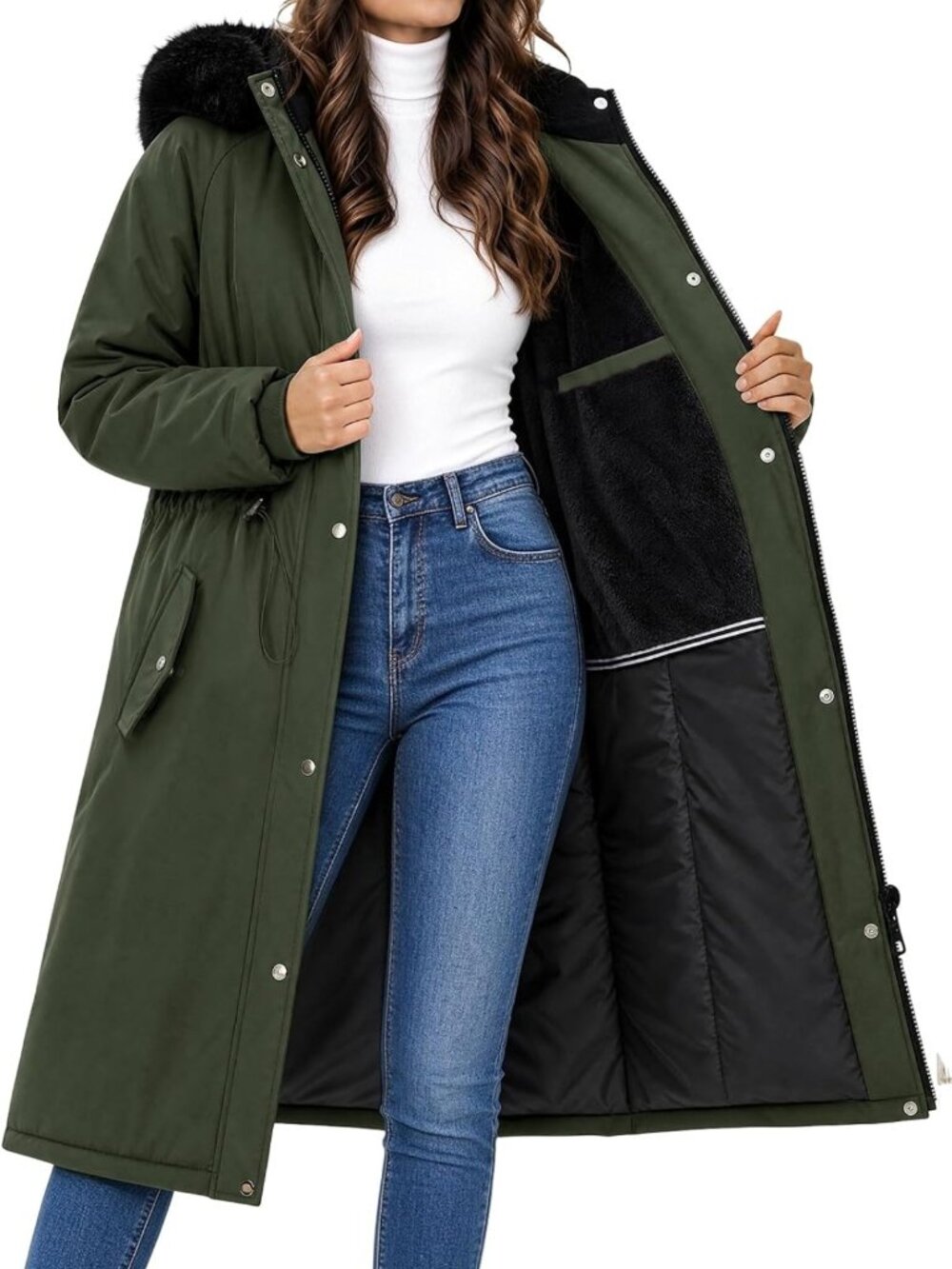 Cozy Hooded Long Winter Parka Puffer Coat with Fleece Lining for Women